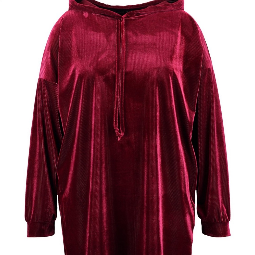 Plus Velvet Hooded Ribbed Dress - Picture 2 of 2